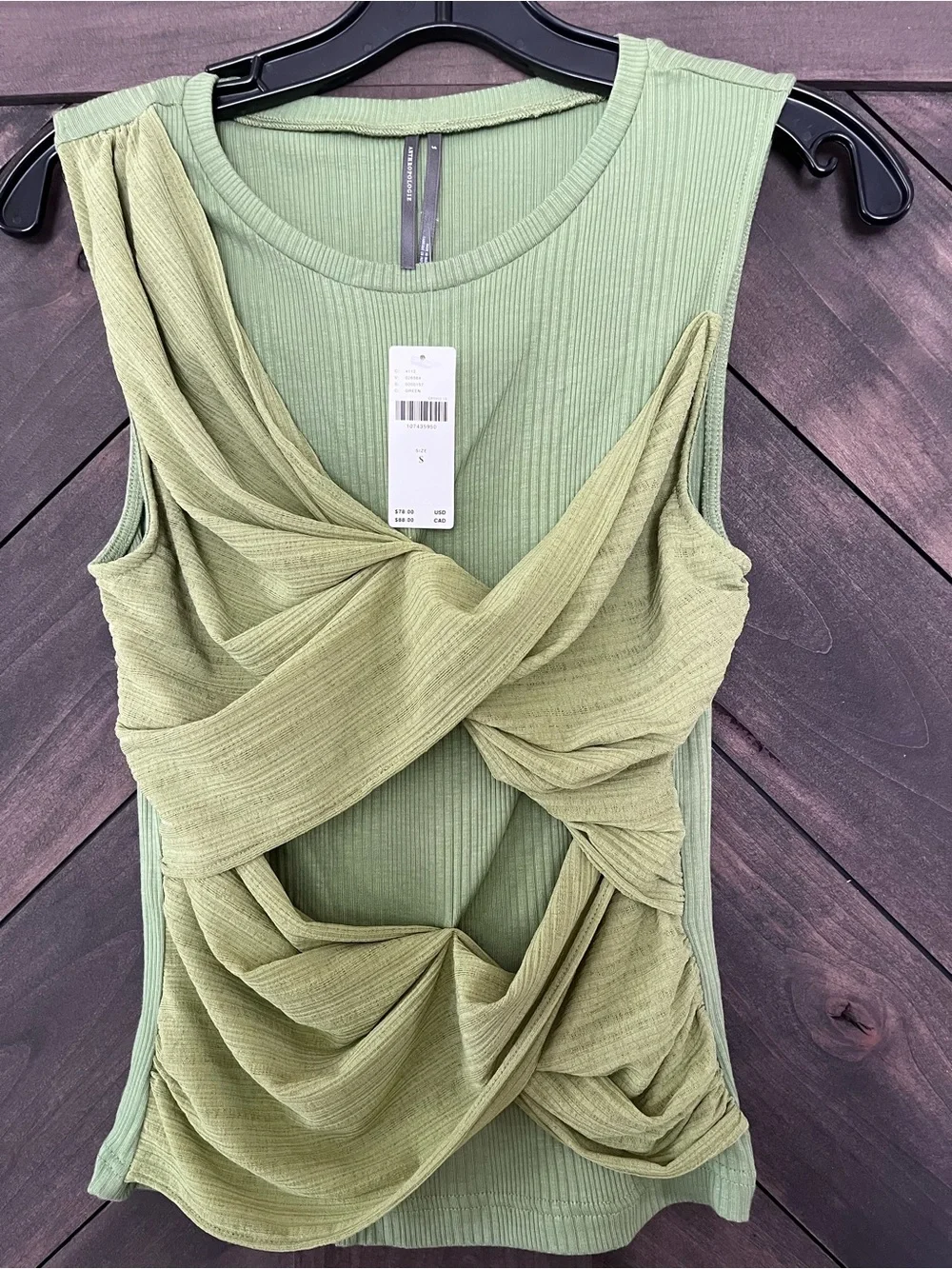 NWT Anthropologie Green Ribbed Knit Twist Front Sleeveless Tank Top Size S